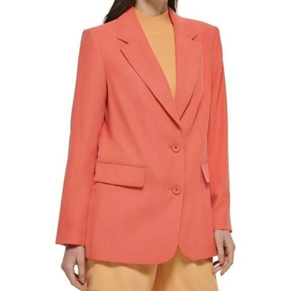 DKNY Coral Orange Notch Collar Pockets Blazer Jacket Women Size S - Picture 5 of 6
